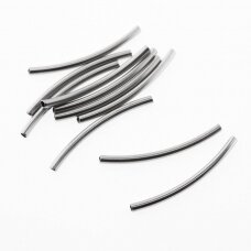 10 pcs, stainless steel curved tube bead, silver color, 2x30 mm, hole size-1.2 mm