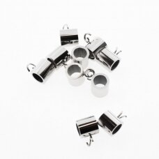 10 pcs, stainless steel spacer beads with loop, silver color, 7x7 mm, hole size-5 mm, loop size-4 mm