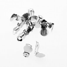 20 pcs, stainless steel clip-on earring findings with round flat pad, silver color, tray size-10 mm, length-18 mm