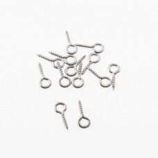 100 pcs, stainless steel eye pin peg bails for half drilled beads, silver color, line diameter- 1 mm, length- 8, 10 mm, hole size- 4 mm