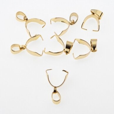 10 pcs, stainless steel pendant pick pinch bails, gold plated, gold color, width- 2.5 mm, length- 14 mm
