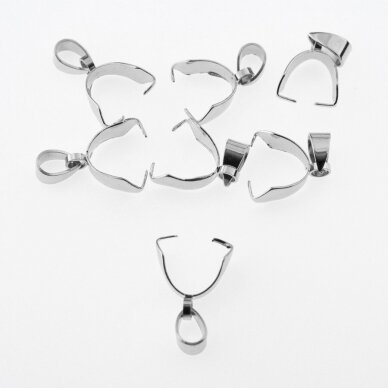 10 pcs, stainless steel pendant pick pinch bails, silver color, width- 2.5 mm, length- 14 mm