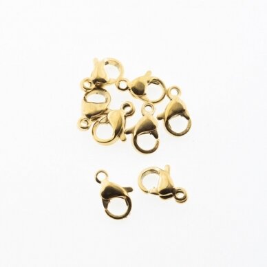 10 pcs, stainless steel lobster clasps, gold plated, gold color, length- 9, 10, 11, 12, 13, 15 mm, loop size-1.5 mm