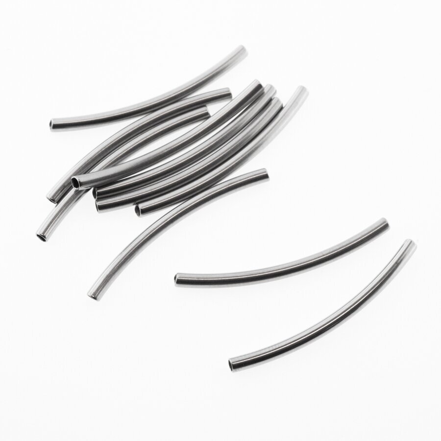 10 pcs, stainless steel curved tube bead, silver color, 2x30 mm, hole size-1.2 mm 10 pcs, stainless steel curved tube bead, silver color, 2x30 mm, hole size-1.2 mm