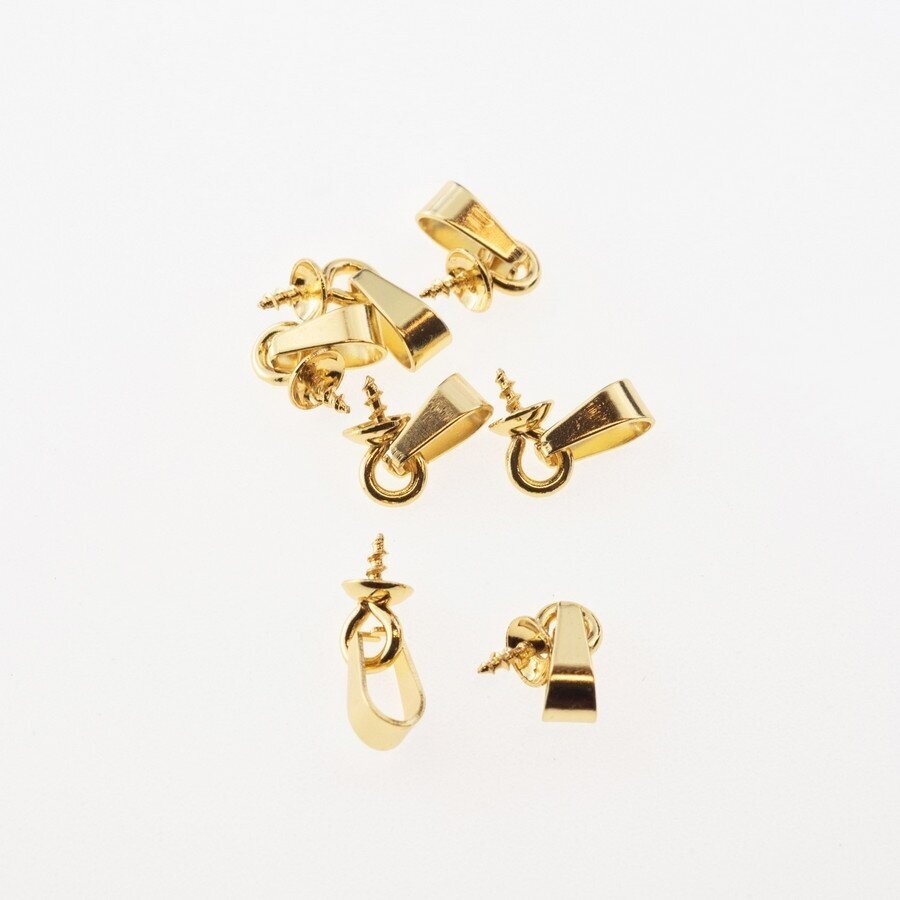 10 pcs, stainless steel screw cup peg bails for half drilled beads, gold plated, gold color, cap- 5, 6, 8 mm, pin: line diameter- 1 mm, width- 4 mm, length- 10 mm