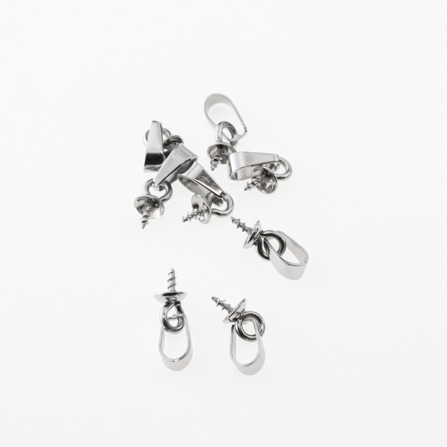 10 vnt, nerūdijančio plieno įsukami laikikliai su kepurėle, sidabrinė spalva, kepurėlė- 5, 6, 8 mm, smeigtukas: metalo storis- 1 mm, plotis- 4 mm, ilgis- 10 mm