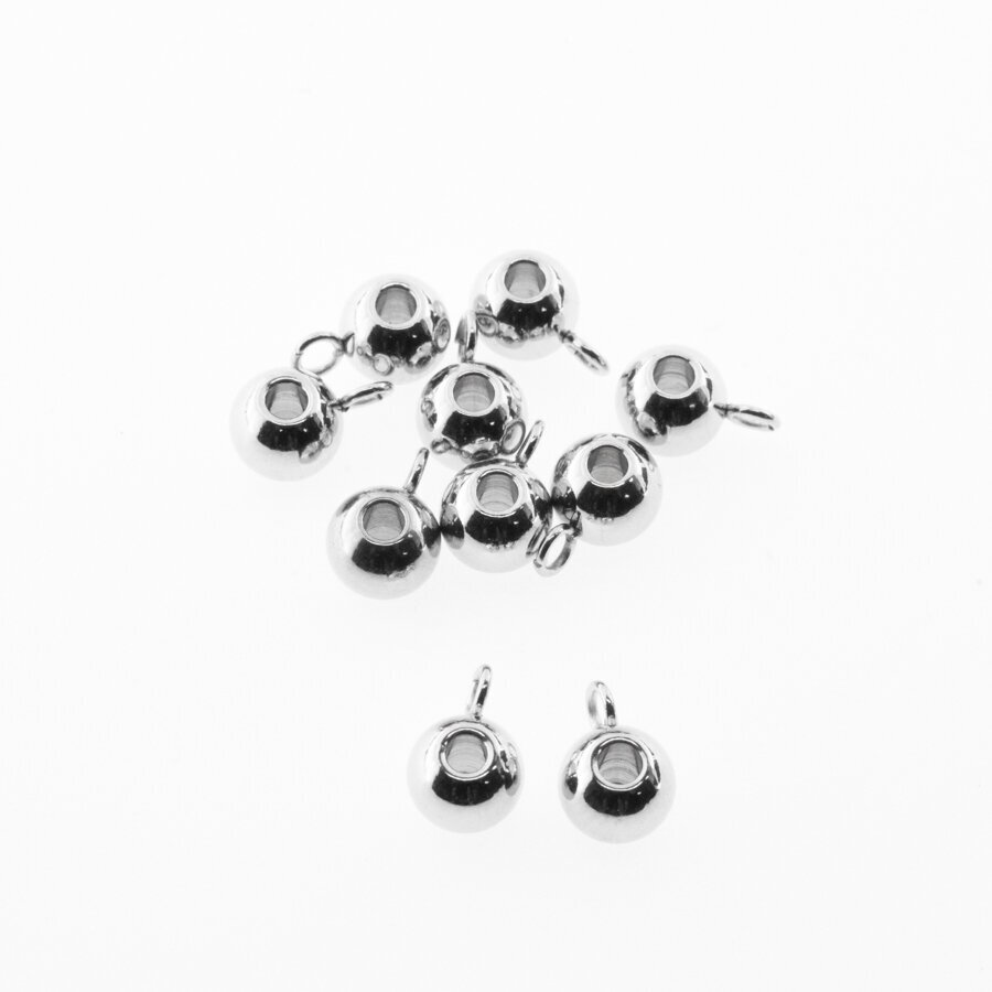10 pcs, stainless steel hanger links, bail beads, silver color, ball size-6 mm, hole size-2, loop size-3 mm 10 pcs, stainless steel hanger links, bail beads, silver color, ball size-6 mm, hole size-2, loop size-3 mm