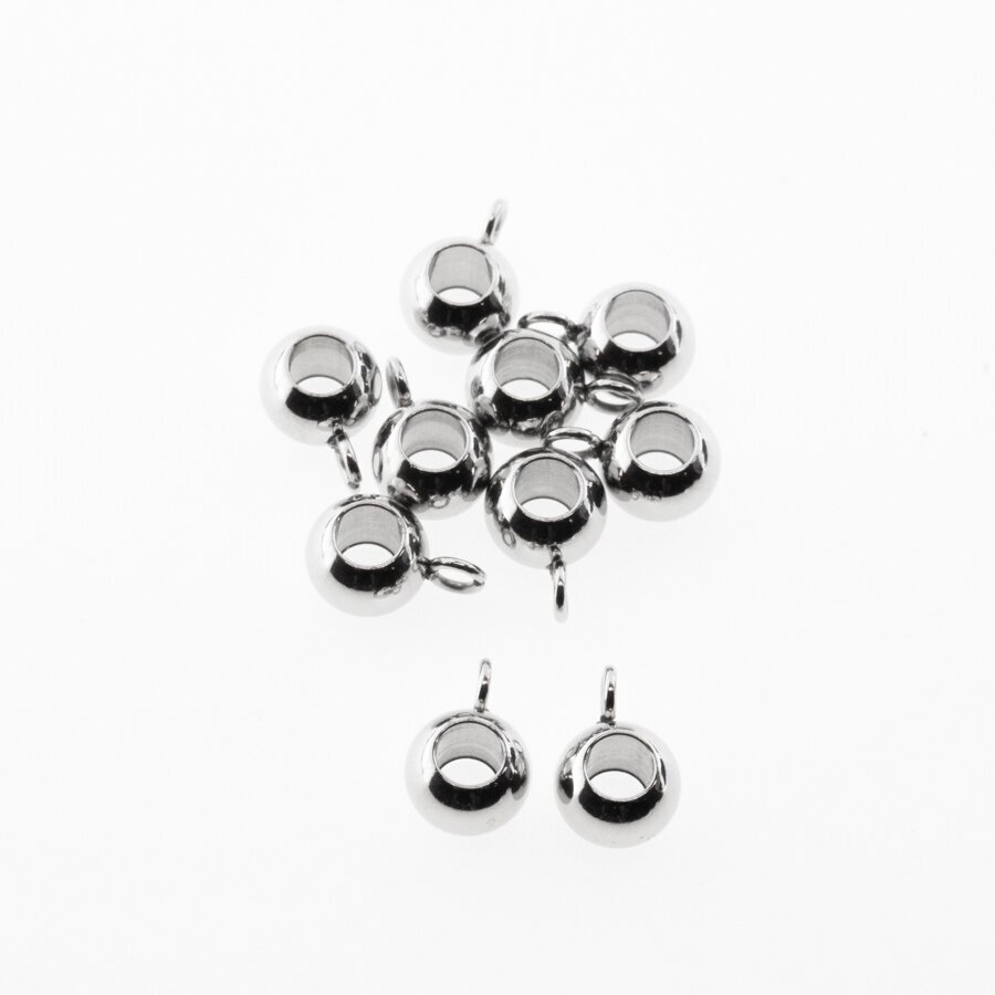 20 pcs, stainless steel hanger links, bail beads, silver color, ball size-6 mm, hole size-3, loop size-3 mm 20 pcs, stainless steel hanger links, bail beads, silver color, ball size-6 mm, hole size-3, loop size-3 mm