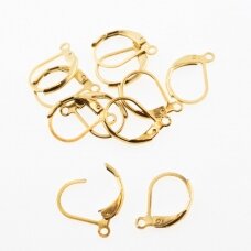 20 pcs, stainless steel leverback earring findings with hoop, gold plated, gold color, width-10 mm, length-16 mm
