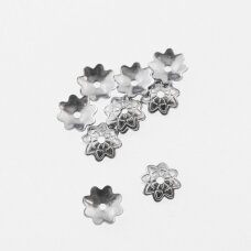 20 pcs, stainless steel flower bead caps, silver color, diameter-7 mm, hole size-1 mm