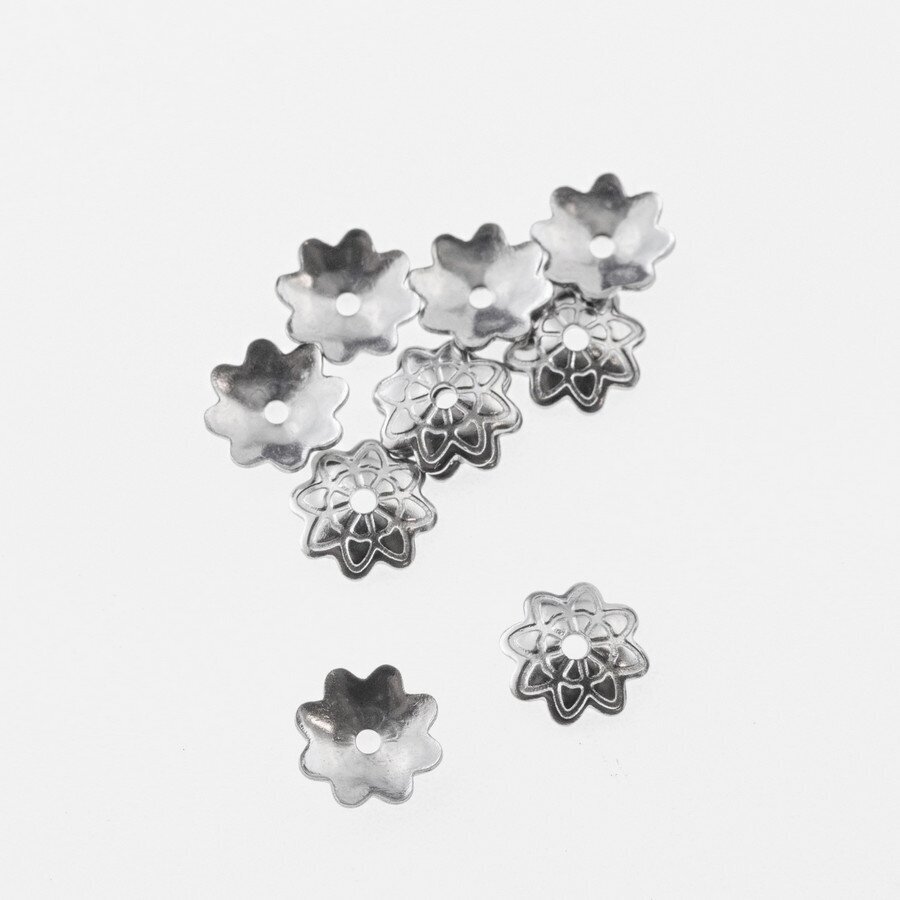 20 pcs, stainless steel flower bead caps, silver color, diameter-7 mm, hole size-1 mm 20 pcs, stainless steel flower bead caps, silver color, diameter-7 mm, hole size-1 mm