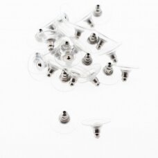 50 pcs, stainless steel plastic earring backs, silver color, 6x11 mm