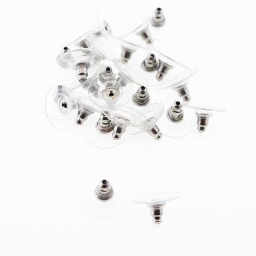 50 vnt, nerūdijančio plieno plastikiniai auskarų fiksatoriai, sidabrinė spalva, 6x11 mm 50 vnt, nerūdijančio plieno plastikiniai auskarų fiksatoriai, sidabrinė spalva, 6x11 mm