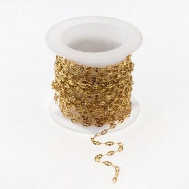 5 meters, stainless steel chain, gold plated, gold color, width - 4.2 mm, line diameter - 0.5 mm, 5 m