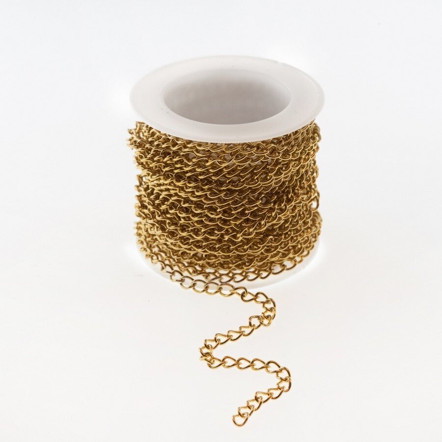 5 meters, stainless steel chain, gold plated, gold color, width - 2.5, 3, 3.6 mm, line diameter - 0.5, 0.6, 0.8 mm
