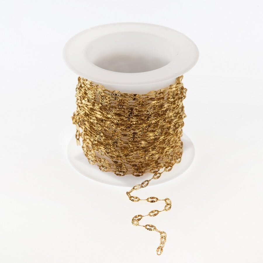 5 meters, stainless steel chain, gold plated, gold color, width - 4.2 mm, line diameter - 0.5 mm, 5 m 5 meters, stainless steel chain, gold plated, gold color, width - 4.2 mm, line diameter - 0.5 mm, 5 m