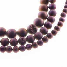 Druzy Agate, Natural, AB Grade, Electroplated, Round Bead, Purple, 37-39 cm/strand, 6, 8, 10, 12, 14, 16, 18, 20 mm