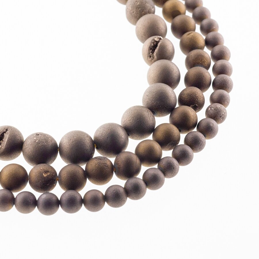 Druzy Agate, Natural, AB Grade, Electroplated, Round Bead, Bronze, 37-39 cm/strand, 6, 8, 10, 12, 14, 16, 18, 20 mm
