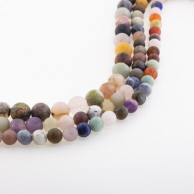 Assorted Stone, Natural, AB Grade, Matte Round Bead, Mixed Colors, 37-39 cm/strand, 6, 8, 10 mm