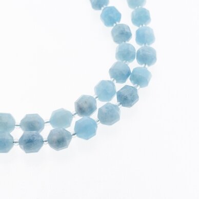 Aquamarine, Natural, Dyed, Faceted Hand-cut Roller Bead, Light Blue, 37-39 cm/strand, apie 10 mm