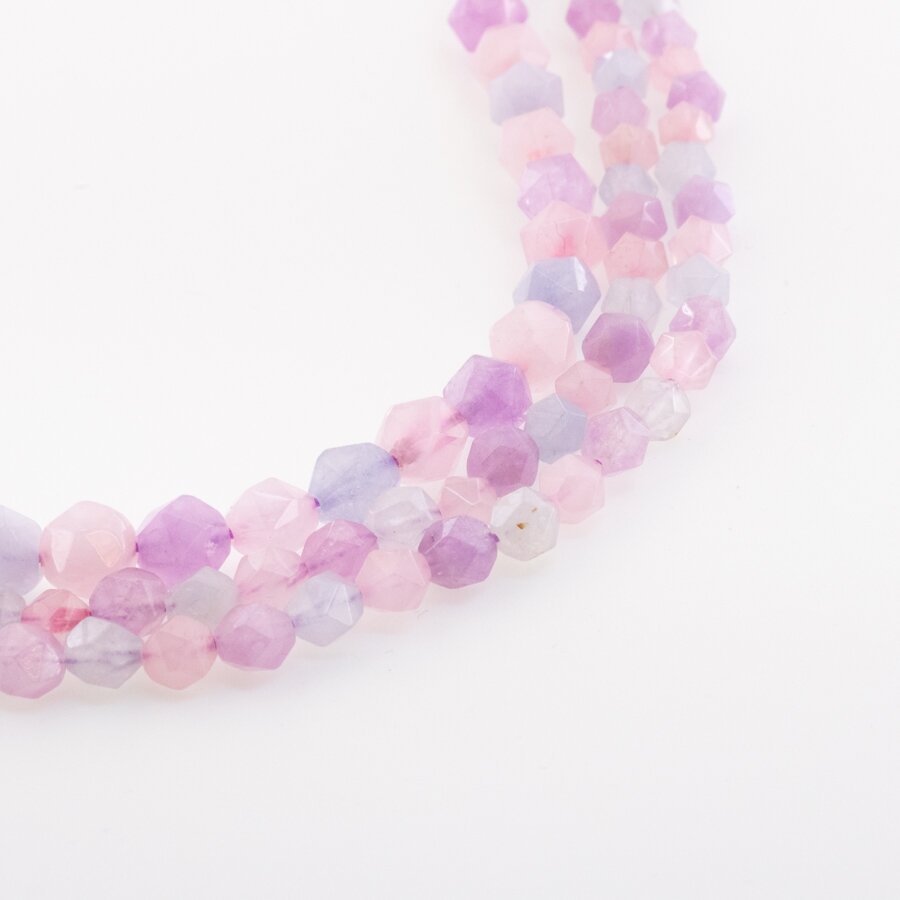 Assorted Stone (Amethyst, Aquamarine, Rose Quartz), Natural, AB Grade, Star-cut Round Bead, Mixed Colors, 37-39 cm/strand, 6, 8, 12 mm Assorted Stone (Amethyst, Aquamarine, Rose Quartz), Natural, AB Grade, Star-cut Round Bead, Mixed Colors, 37-39 cm/strand, 6, 8, 12 mm