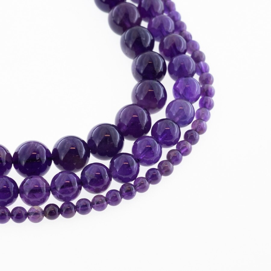Amethyst, Natural, AB Grade, Round Bead, Violet, 37-39 cm/strand, 4, 6, 8, 10, 12 mm Amethyst, Natural, AB Grade, Round Bead, Violet, 37-39 cm/strand, 4, 6, 8, 10, 12 mm