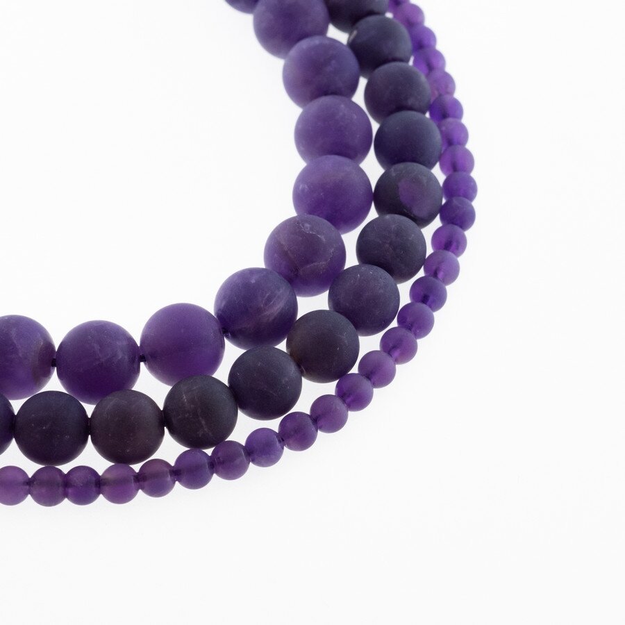 Ametistas, natūralus, AB kokybė, matinis, apvali forma, violetinė spalva, 37-39 cm/gija, 4, 6, 8, 10, 12 mm Ametistas, natūralus, AB kokybė, matinis, apvali forma, violetinė spalva, 37-39 cm/gija, 4, 6, 8, 10, 12 mm