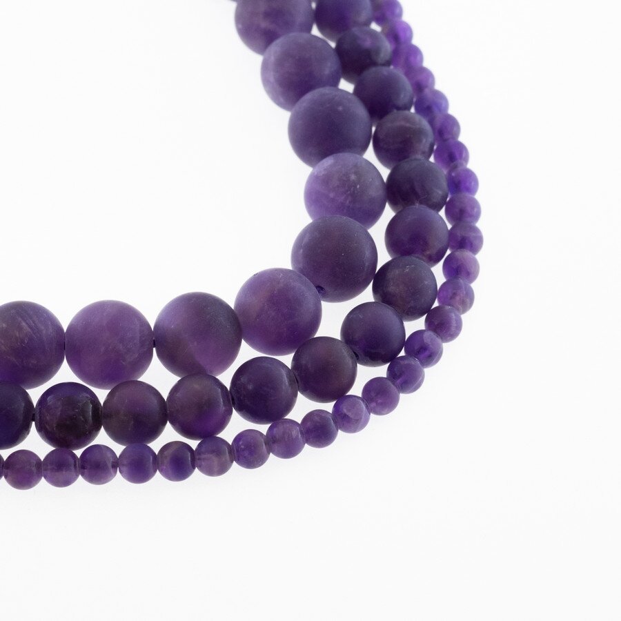 Amethyst, Natural, B Grade, Matte Round Bead, Violet, 37-39 cm/strand, 4, 6, 8, 10, 12 mm Amethyst, Natural, B Grade, Matte Round Bead, Violet, 37-39 cm/strand, 4, 6, 8, 10, 12 mm