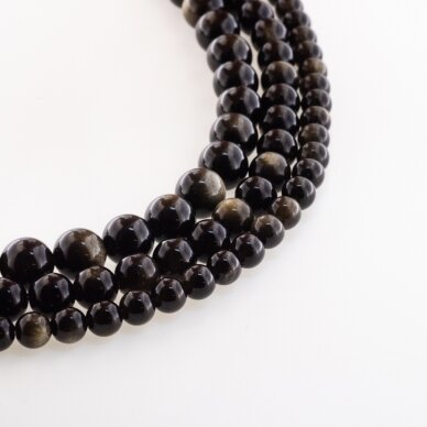 Golden Sheen Obsidian, Natural, A Grade, Round Bead, Black, 37-39 cm/strand, 4, 6, 8, 10, 12 mm
