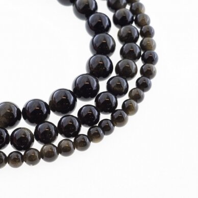 Auksinis obsidianas, natūralus, AB kokybė, apvali forma, juoda spalva, 37-39 cm/gija, 4, 6, 8, 10, 12 mm Auksinis obsidianas, natūralus, AB kokybė, apvali forma, juoda spalva, 37-39 cm/gija, 4, 6, 8, 10, 12 mm