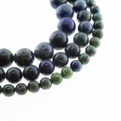 Azuritas-malachitas, imitacija (dažytas lapis), AB kokybė, apvali forma, žaliai mėlyna spalva, 37-39 cm/gija, 4, 6, 8, 10, 12 mm