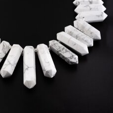 White Howlite, Natural, Faceted Graduated Hand-cut Top-drilled Double Point Bead, 37-39 cm/strand, 12x28-14x55 mm