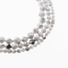 White Howlite, Natural, Star-cut Round Bead, 37-39 cm/strand, 6, 8, 10, 12 mm