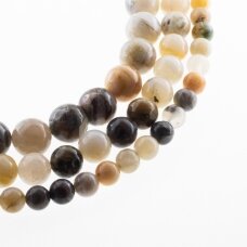 Bamboo Leaf Agate, Natural, AB Grade, Round Bead, Grey-Yellow, 37-39 cm/strand, 4, 6, 8, 12, 14 mm