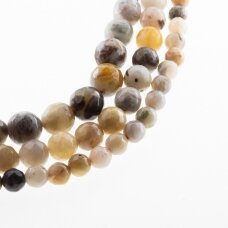 Bamboo Leaf Agate, Natural, AB Grade, Faceted Round Bead, Grey-Yellow, 37-39 cm/strand, 4, 6, 8, 10, 12 mm
