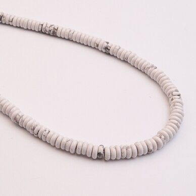 Baltas hovlitas, natūralus, abacus rondelės forma, 37-39 cm/gija, 6x4, 8x5 mm Baltas hovlitas, natūralus, abacus rondelės forma, 37-39 cm/gija, 6x4, 8x5 mm