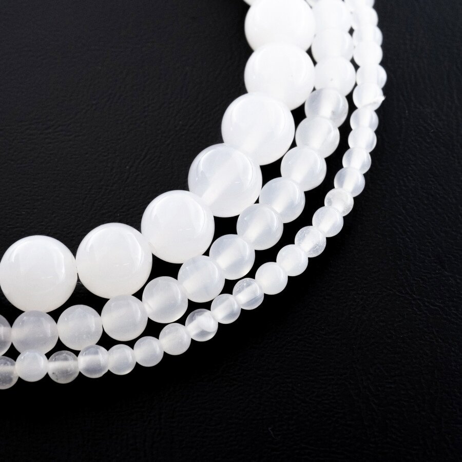 White Agate, Natural, AB Grade, Round Bead, 37-39 cm/strand, 4, 6, 8, 10, 12 mm White Agate, Natural, AB Grade, Round Bead, 37-39 cm/strand, 4, 6, 8, 10, 12 mm