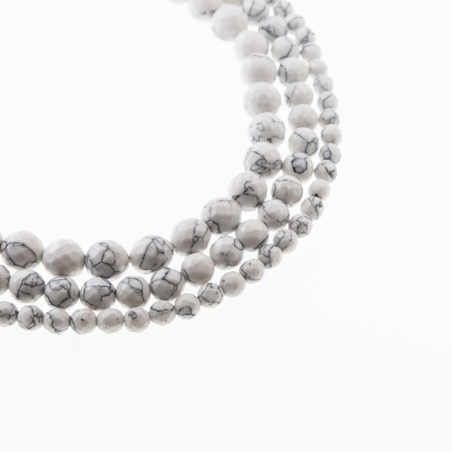 White Howlite, Imitation, Faceted Round Bead, 37-39 cm/strand, 4, 6, 8, 10, 12 mm White Howlite, Imitation, Faceted Round Bead, 37-39 cm/strand, 4, 6, 8, 10, 12 mm