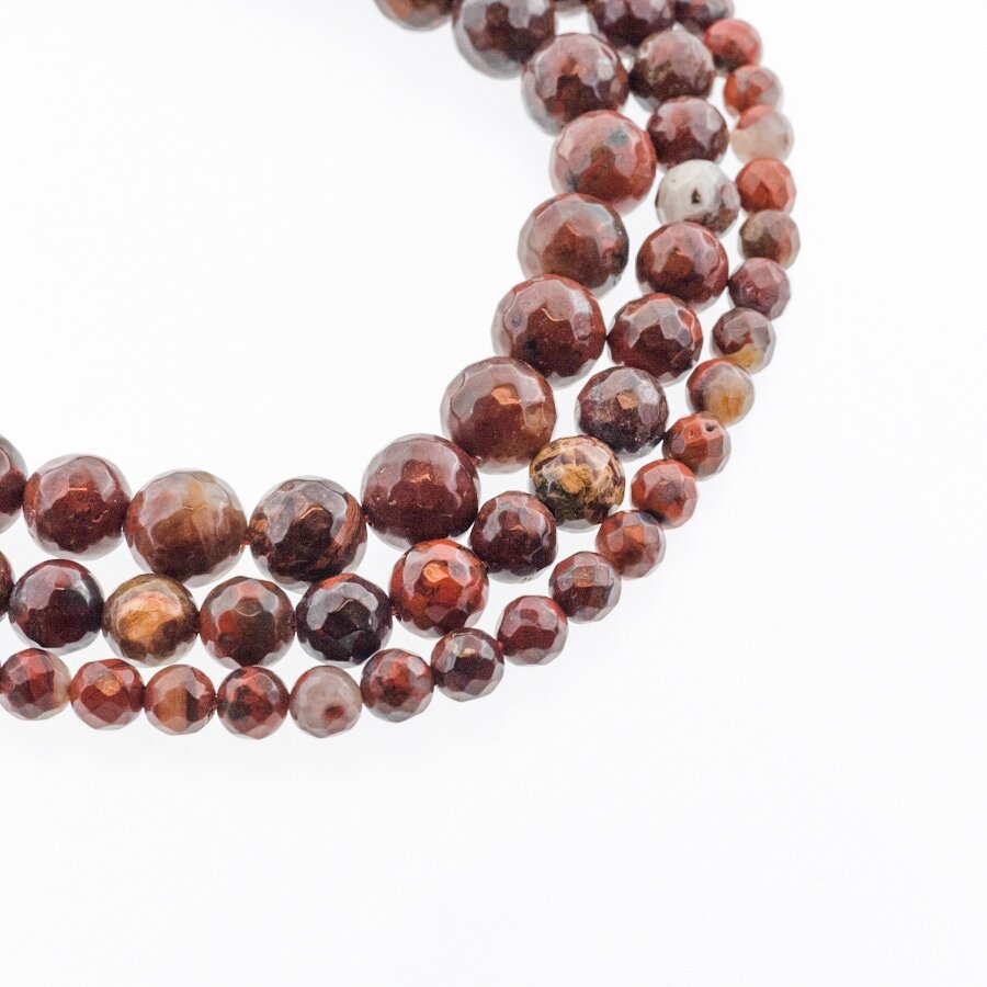 Brecciated Jasper, Natural, AB Grade, Faceted Round Bead, Dark Red, 37-39 cm/strand, 4, 6, 8, 10, 12 mm Brecciated Jasper, Natural, AB Grade, Faceted Round Bead, Dark Red, 37-39 cm/strand, 4, 6, 8, 10, 12 mm