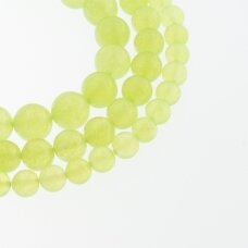 Chalcedonas, natūralus, AB kokybė, dažytas, apvali forma, alyvuogių spalva, 37-39 cm/gija, 4, 6, 8, 10, 12 mm