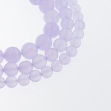 Chalcedonas, natūralus, AB kokybė, dažytas, apvali forma, šviesiai violetinė spalva, 37-39 cm/gija, 4, 6, 8, 10, 12 mm
