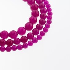 Chalcedonas, natūralus, AB kokybė, dažytas, apvali forma, tamsiai purpurinė spalva, 37-39 cm/gija, 4, 6, 8, 10, 12 mm