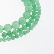 Chalcedonas, natūralus, AB kokybė, dažytas, apvali forma, žalia spalva, 37-39 cm/gija, 4, 6, 8, 10, 12 mm
