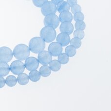 Chalcedonas, natūralus, AB kokybė, dažytas, apvali forma, žydra spalva, 37-39 cm/gija, 4, 6, 8, 10, 12 mm
