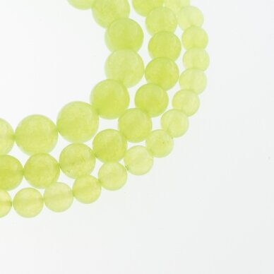 Chalcedonas, natūralus, AB kokybė, dažytas, apvali forma, alyvuogių spalva, 37-39 cm/gija, 4, 6, 8, 10, 12 mm