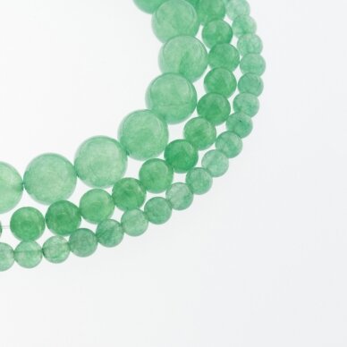 Chalcedonas, natūralus, AB kokybė, dažytas, apvali forma, žalia spalva, 37-39 cm/gija, 4, 6, 8, 10, 12 mm