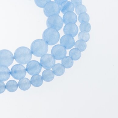 Chalcedonas, natūralus, AB kokybė, dažytas, apvali forma, žydra spalva, 37-39 cm/gija, 4, 6, 8, 10, 12 mm