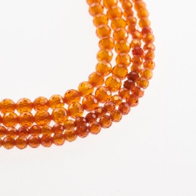 Cirkonis, briaunuotas, apvali forma, oranžinė spalva, 37-39 cm/gija, 2, 3 mm