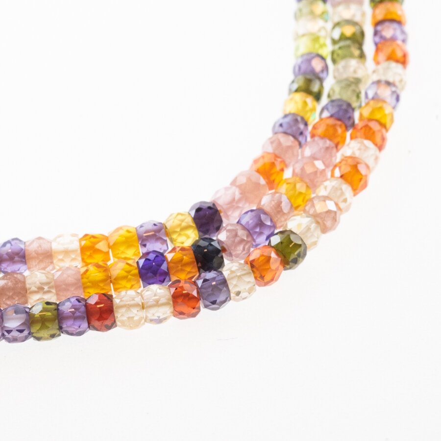Cubic Zirconia, Natural, B Grade, Faceted Abacus Rondelle Bead, Mixed Colours, 37-39 cm/strand, 3x2 mm Cubic Zirconia, Natural, B Grade, Faceted Abacus Rondelle Bead, Mixed Colours, 37-39 cm/strand, 3x2 mm