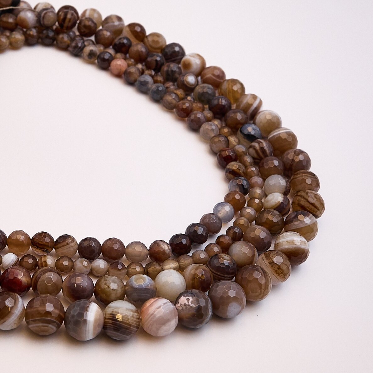 Striped Agate, Natural, A Grade, Faceted Round Bead, Brown-Grey, 37-39 cm/strand, 6 mm